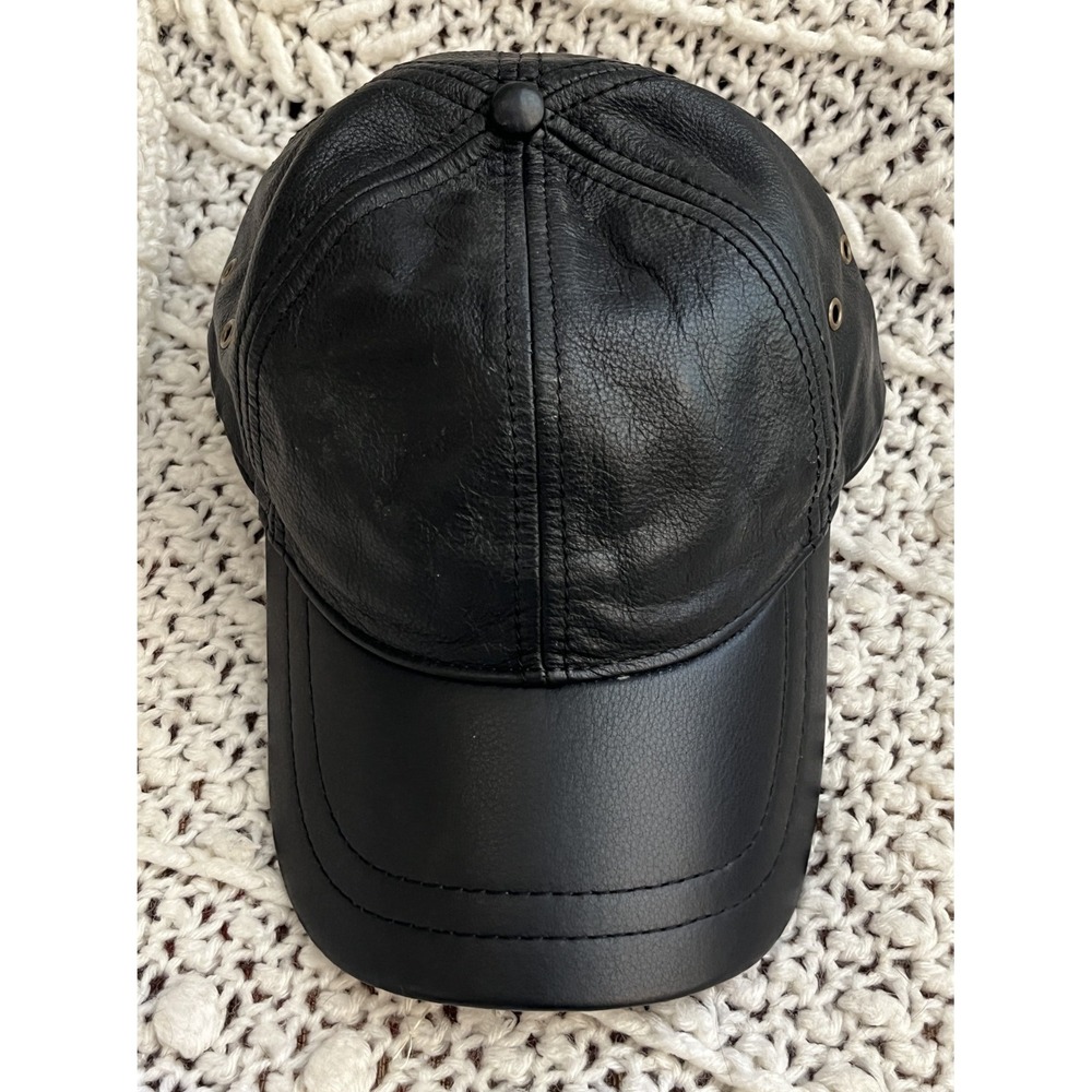 Scala Mens 100% Leather 6-Panel Black Baseball Cap Hat One Size OS